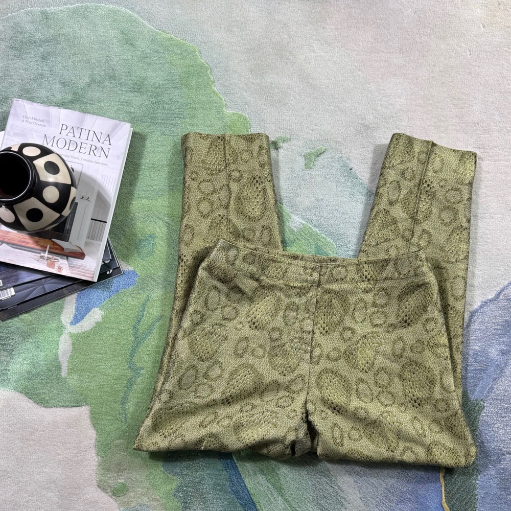 Carlisle Green Snakeskin Silk Trousers Straight Leg Jacquard Pants Womens 8